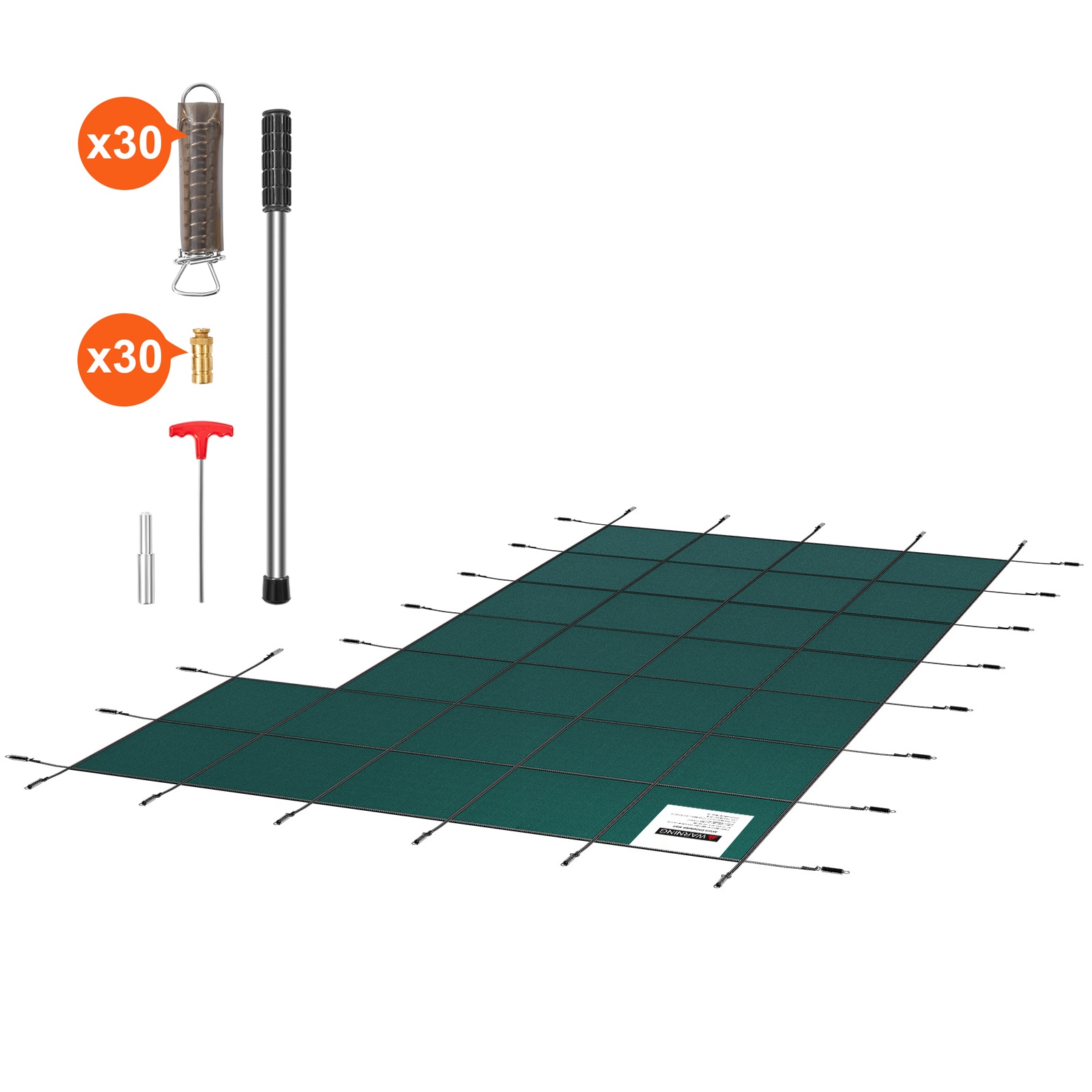 Inground Pool Safety Cover, 20 Ft X 38 Ft Rectangular Winter Pool Cover With Right Step, Triple Stitched, High Strength Mesh PP Material, Good Rain Permeability, Installation Hardware Included_voghion.com